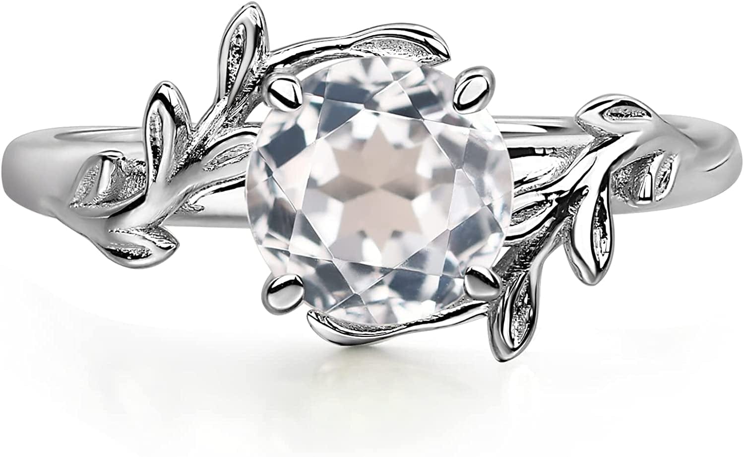 Round Shaped 7 MM Retro Gemstone Branch Statement Ring 925 Sterling Silver Birthstone Ring for Women White Topaz / 10.5