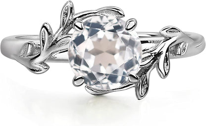 Round Shaped 7 MM Retro Gemstone Branch Statement Ring 925 Sterling Silver Birthstone Ring for Women White Topaz / 10.5