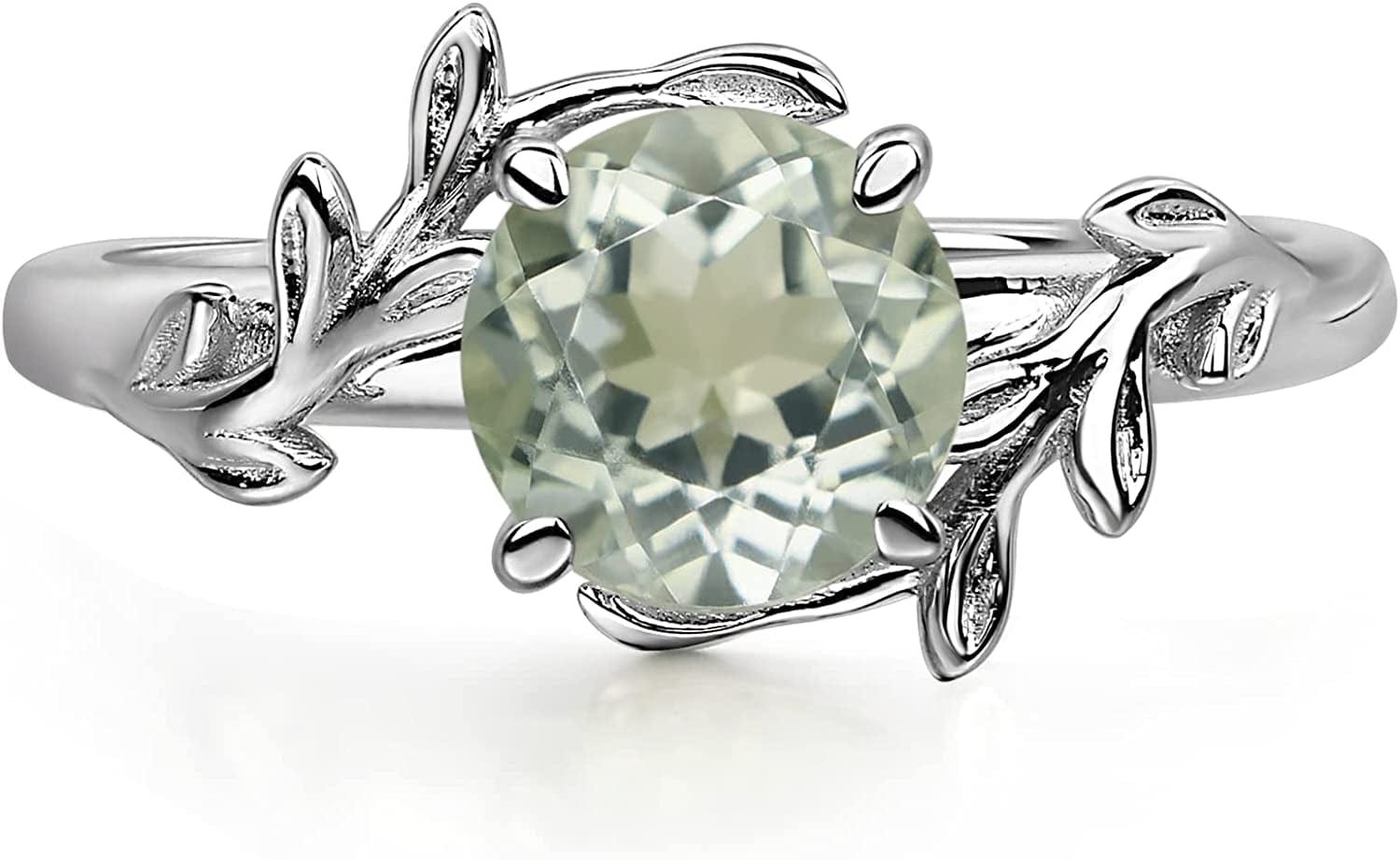 Round Shaped 7 MM Retro Gemstone Branch Statement Ring 925 Sterling Silver Birthstone Ring for Women Green Amethyst / 3