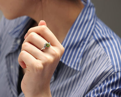 Round Shaped 7 MM Retro Gemstone Branch Statement Ring 925 Sterling Silver Birthstone Ring for Women