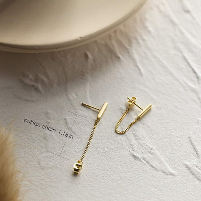 S.Leaf Chain Earrings Sterling Silver Stud Earrings Bar with Chain Dangle Earrings Gold Earrings for Women