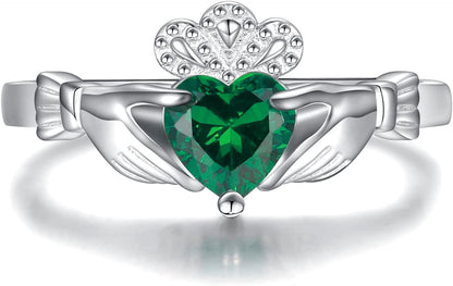 S925 Irish Claddagh Eternity Love Pendant Necklace Good Luck Jewelry Gift for Women Girls Ladies Birthday 6# Ring