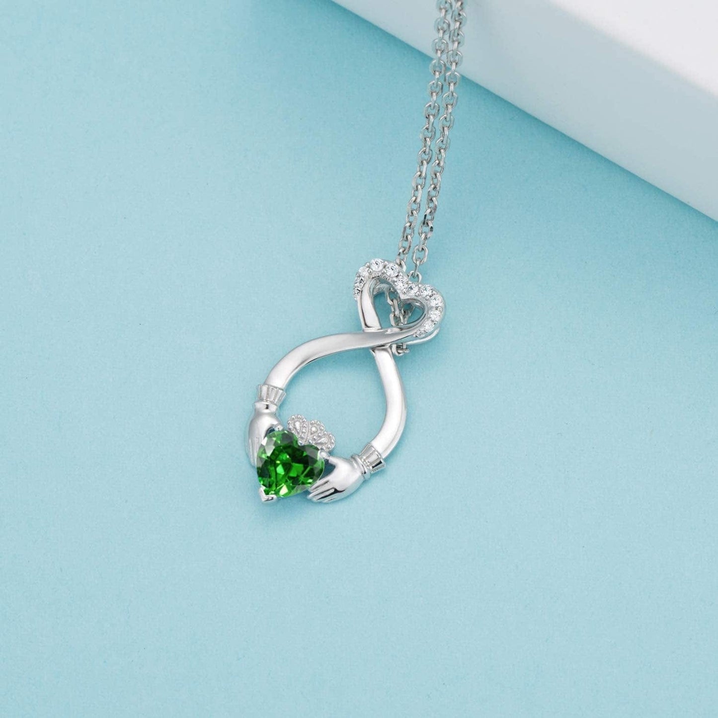 S925 Irish Claddagh Eternity Love Pendant Necklace Good Luck Jewelry Gift for Women Girls Ladies Birthday