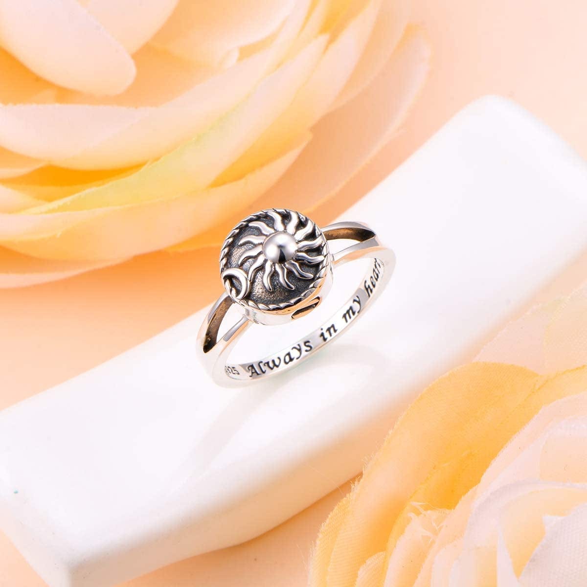 S925 Sterling Silver Always in My Heart Cremation Urn Ring for Ashes Keepsake Urn Jewelry Memorial Ring for Women