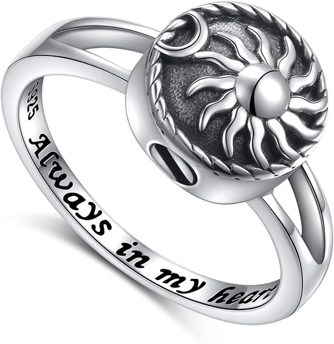 S925 Sterling Silver Always in My Heart Cremation Urn Ring for Ashes Keepsake Urn Jewelry Memorial Ring for Women 9