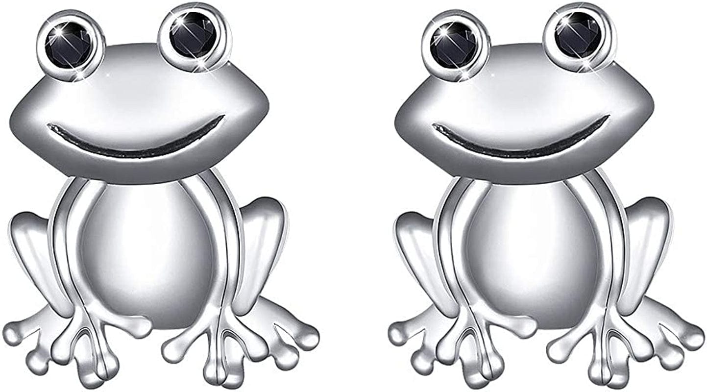 S925 Sterling Silver Frog Heart Necklace Ring Bracelet Earrings Jewelry Set for Women Girl Earrings