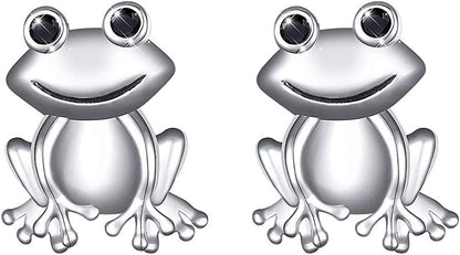 S925 Sterling Silver Frog Heart Necklace Ring Bracelet Earrings Jewelry Set for Women Girl Earrings