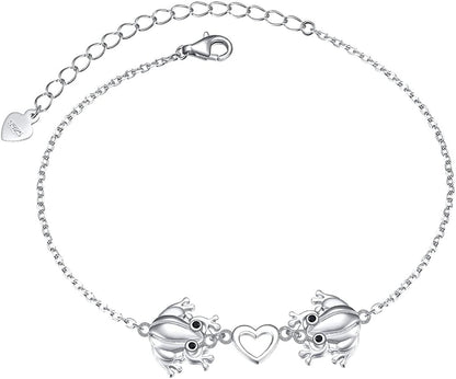 S925 Sterling Silver Frog Heart Necklace Ring Bracelet Earrings Jewelry Set for Women Girl Bracelet