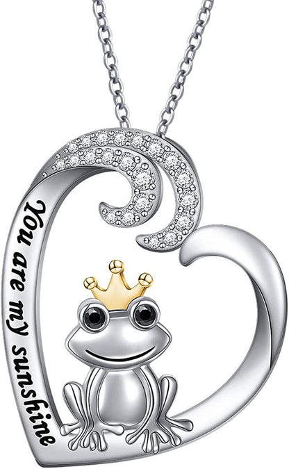 S925 Sterling Silver Heart Love Jewelry Mushroom Frog House Lizard Crane Pendant Necklace for Women You are my sunshine.