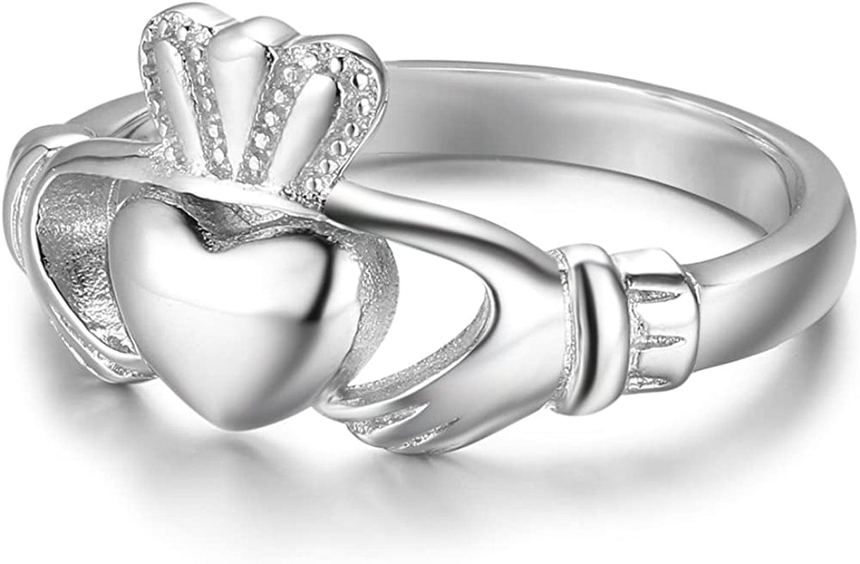 S925 Sterling Silver Irish Ladies' Claddagh Ring, Size 6 7 8 9