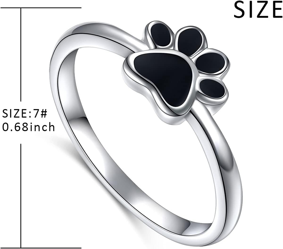 S925 Sterling Silver Jewelry Puppy Dog Cat Pet Paw Print Ring Size 6,7,8