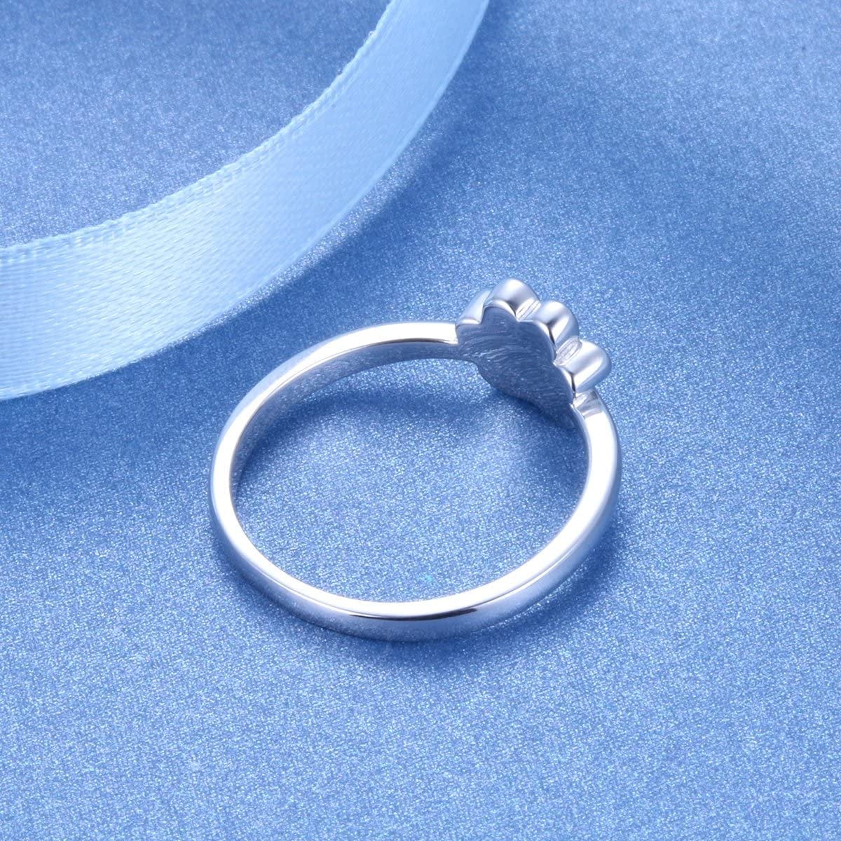 S925 Sterling Silver Jewelry Puppy Dog Cat Pet Paw Print Ring Size 6,7,8