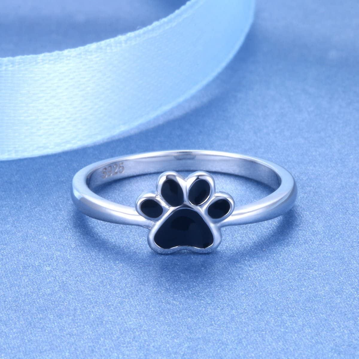 S925 Sterling Silver Jewelry Puppy Dog Cat Pet Paw Print Ring Size 6,7,8