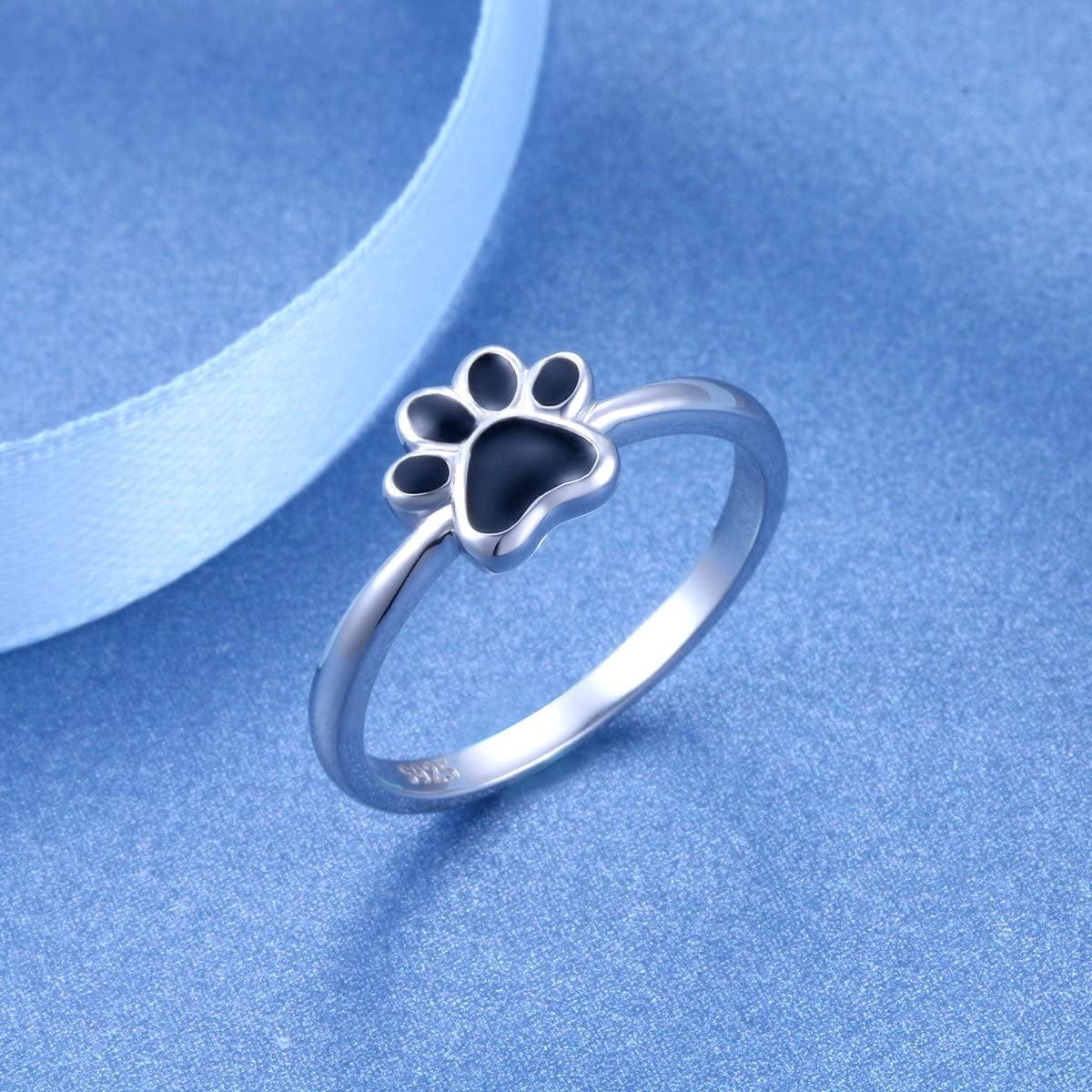 S925 Sterling Silver Jewelry Puppy Dog Cat Pet Paw Print Ring Size 6,7,8