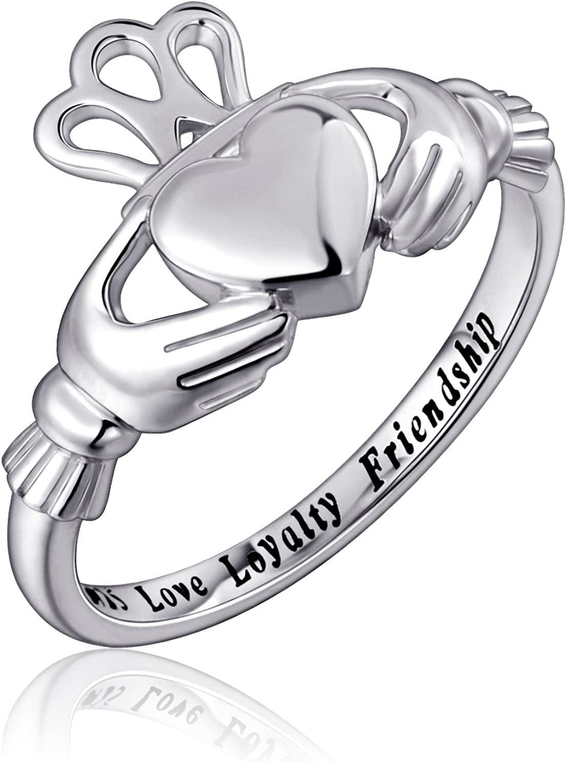 S925 Sterling Silver Love Loyalty Friendship Irish Ladies' Claddagh Ring for Women 9