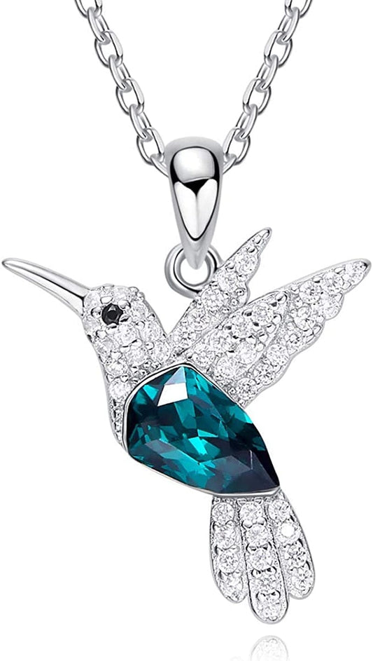 S925 Sterling Silver Necklace for Women with Hummingbird Pendant Embelished with Beautiful Crystals.