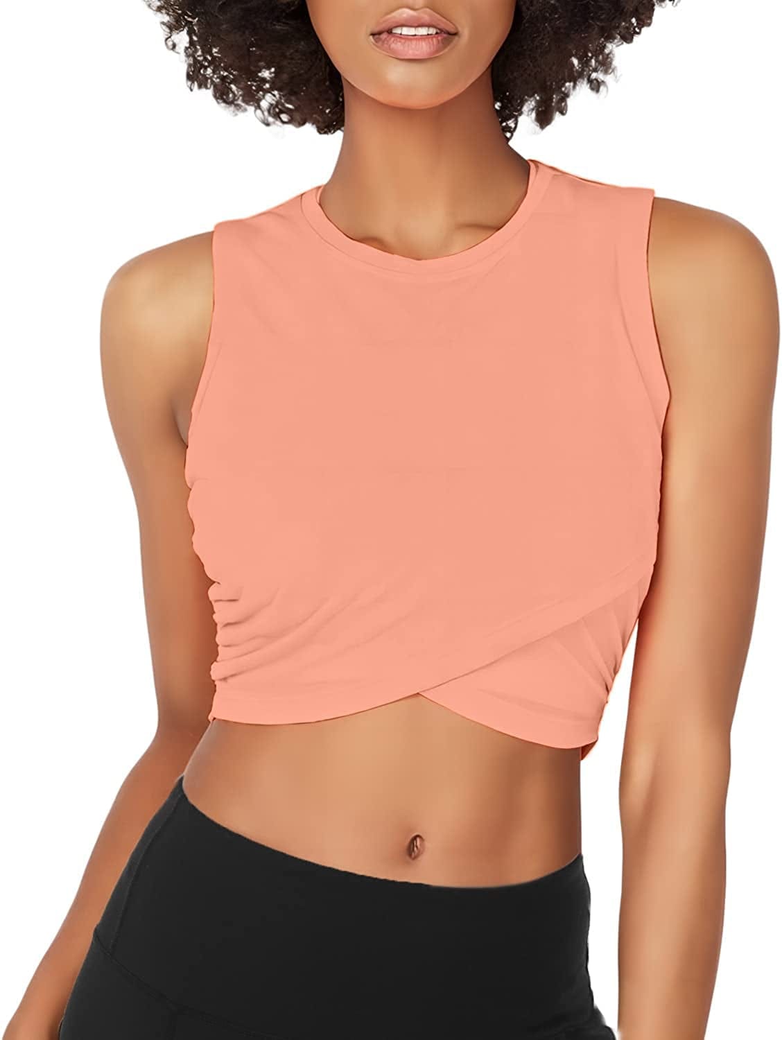 Sanutch Dance Tops Fitted Workout Crop Tops Yoga Tank Tops Athletic Sports Shirts for Women Orange / X-Large
