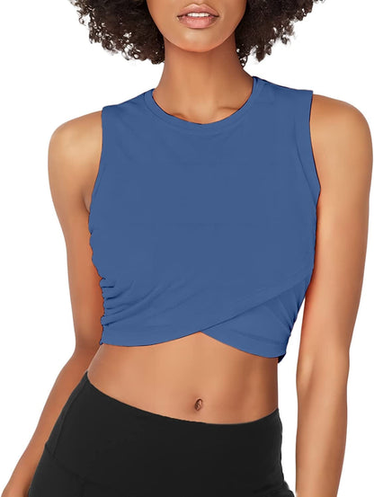 Sanutch Dance Tops Fitted Workout Crop Tops Yoga Tank Tops Athletic Sports Shirts for Women Navy Blue / Small