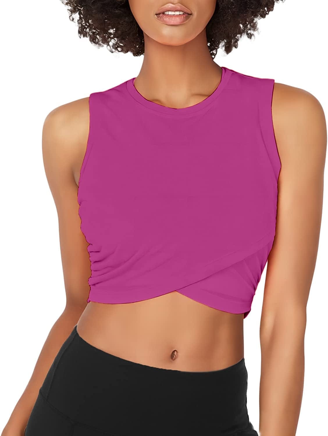 Sanutch Dance Tops Fitted Workout Crop Tops Yoga Tank Tops Athletic Sports Shirts for Women Magenta / X-Large