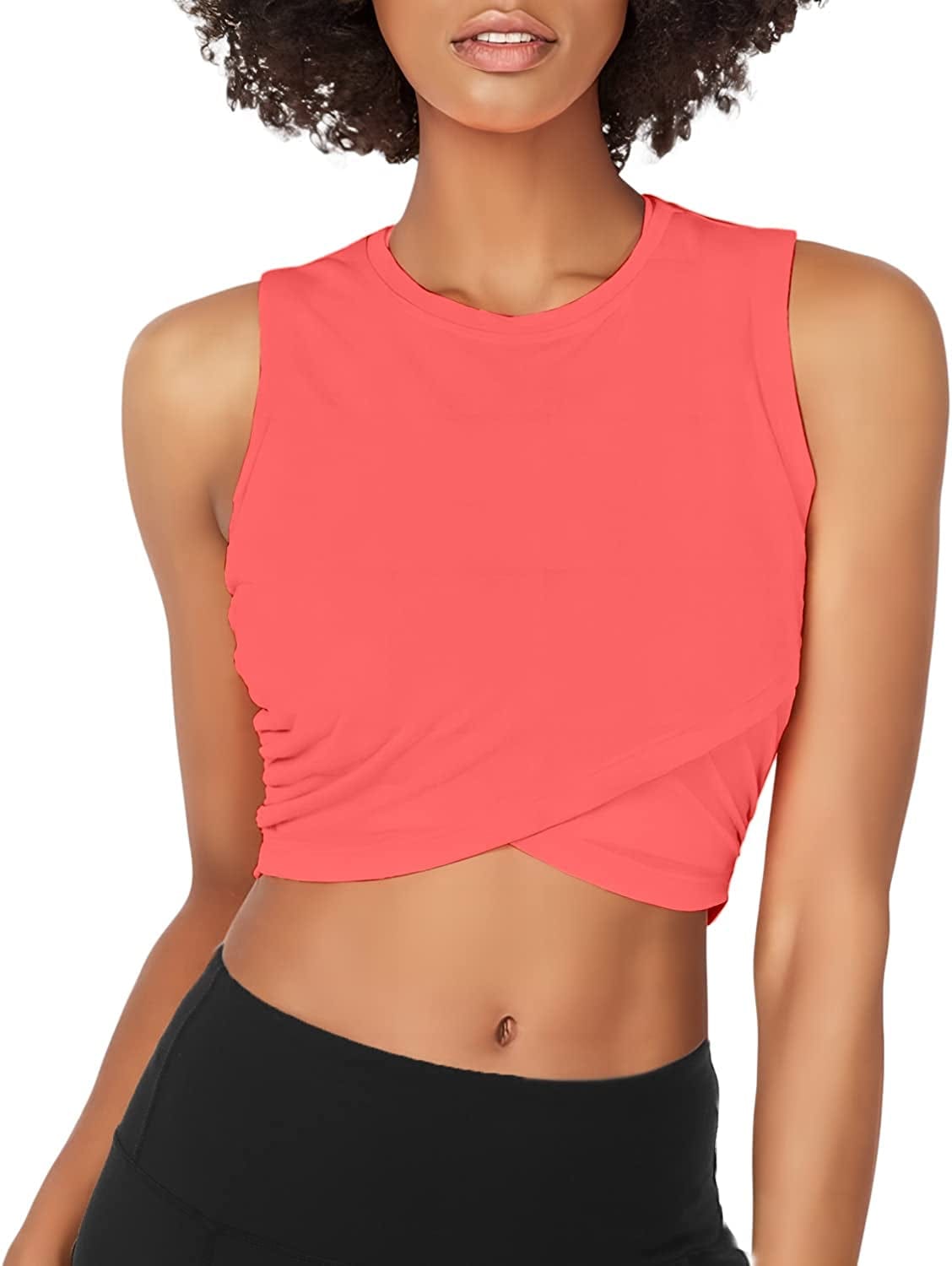 Sanutch Dance Tops Fitted Workout Crop Tops Yoga Tank Tops Athletic Sports Shirts for Women Coral Pink / X-Large
