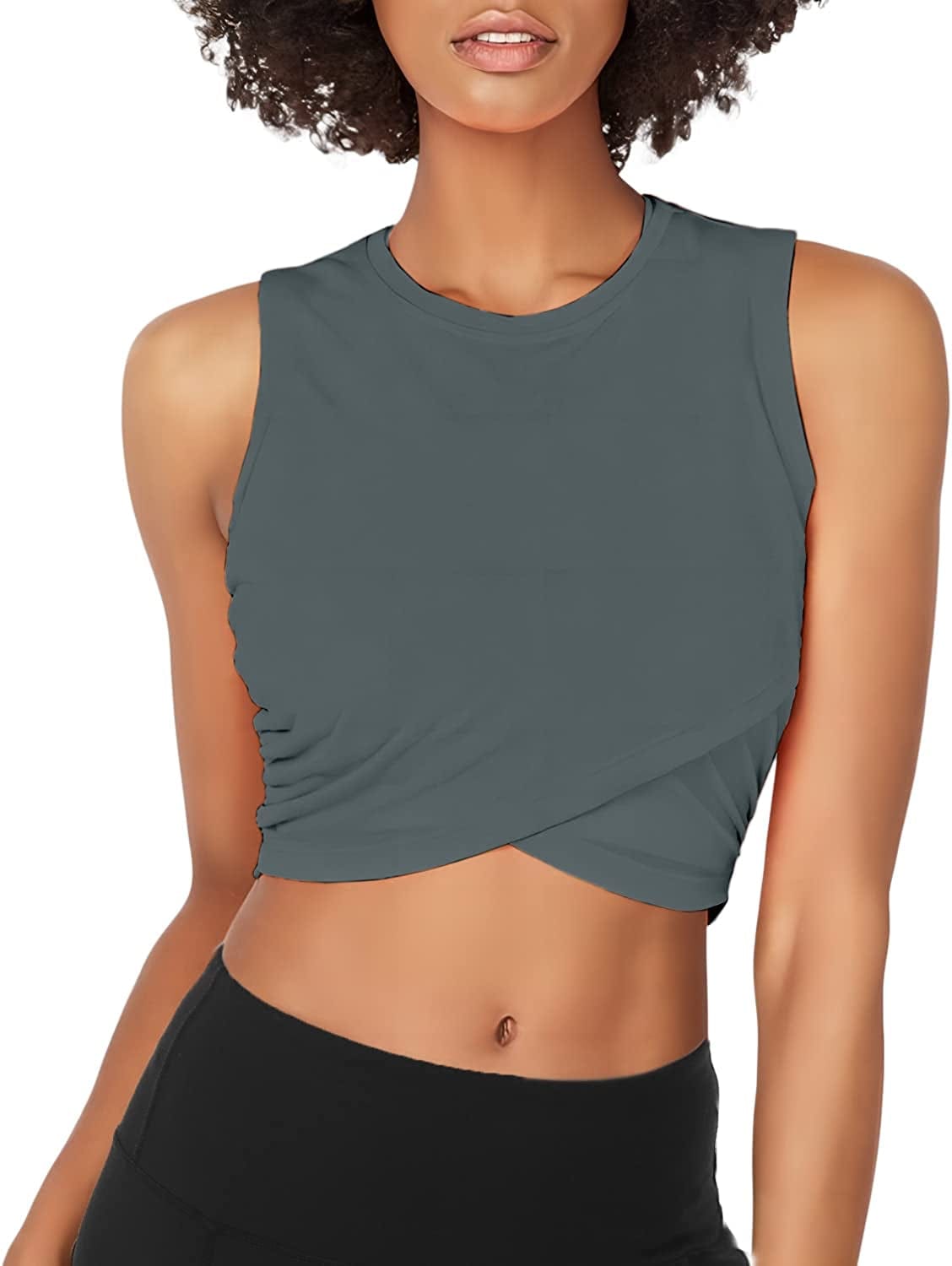 Sanutch Dance Tops Fitted Workout Crop Tops Yoga Tank Tops Athletic Sports Shirts for Women Dark Grey / X-Large