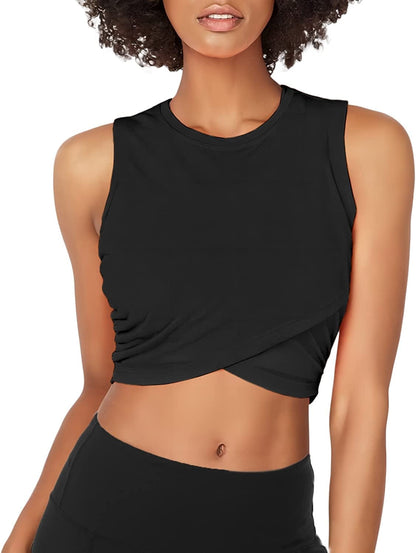 Sanutch Dance Tops Fitted Workout Crop Tops Yoga Tank Tops Athletic Sports Shirts for Women Black / X-Large