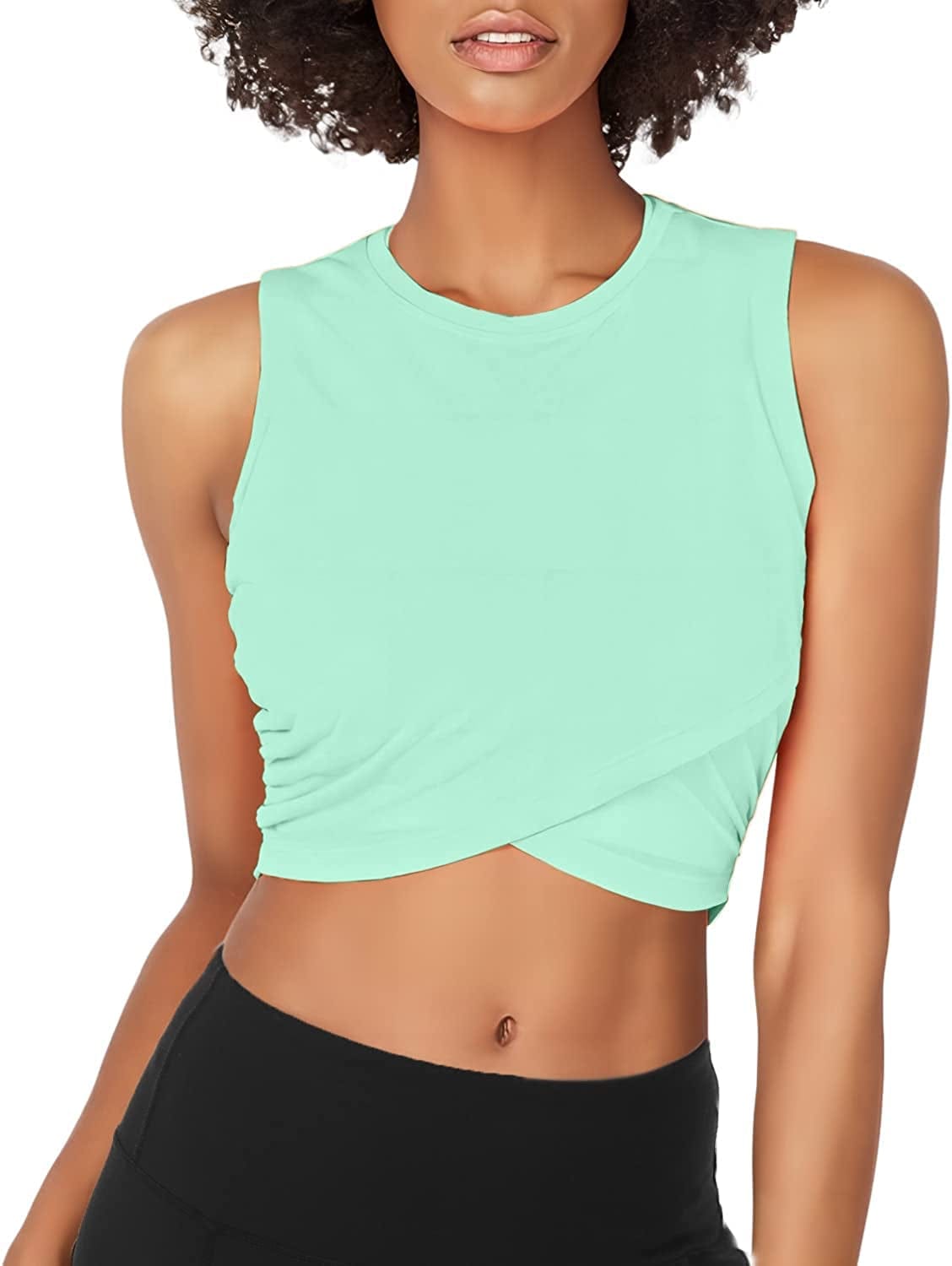 Sanutch Dance Tops Fitted Workout Crop Tops Yoga Tank Tops Athletic Sports Shirts for Women Mint / X-Large