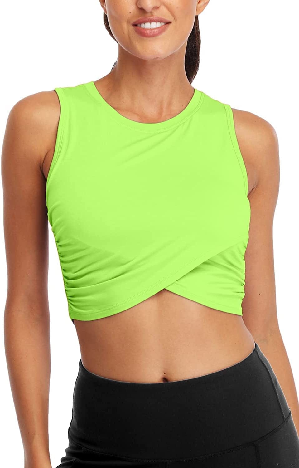 Sanutch Dance Tops Fitted Workout Crop Tops Yoga Tank Tops Athletic Sports Shirts for Women Neon Yellow / X-Large