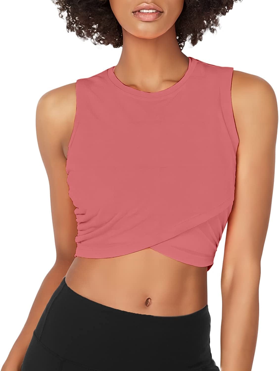 Sanutch Dance Tops Fitted Workout Crop Tops Yoga Tank Tops Athletic Sports Shirts for Women Rose / Small