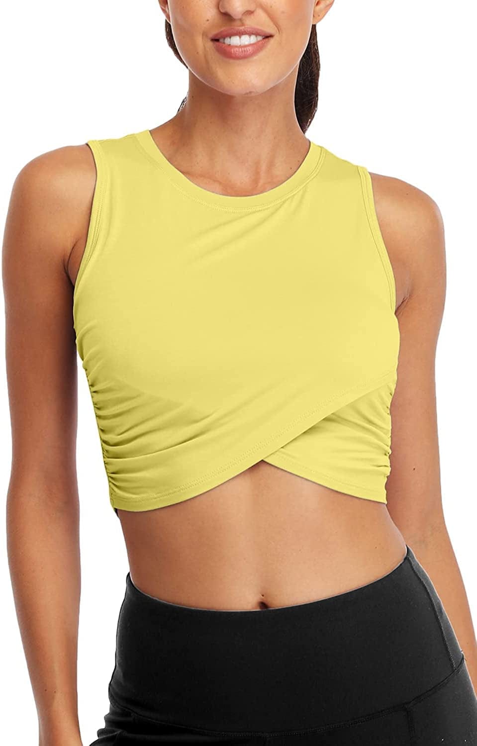 Sanutch Dance Tops Fitted Workout Crop Tops Yoga Tank Tops Athletic Sports Shirts for Women Yellow / X-Large