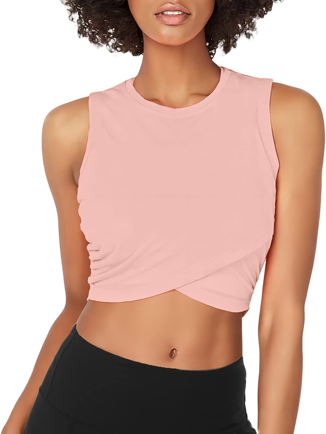 Sanutch Dance Tops Fitted Workout Crop Tops Yoga Tank Tops Athletic Sports Shirts for Women Faded Pink / X-Large