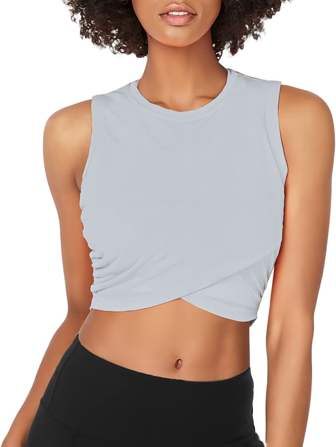 Sanutch Dance Tops Fitted Workout Crop Tops Yoga Tank Tops Athletic Sports Shirts for Women Grey / X-Large