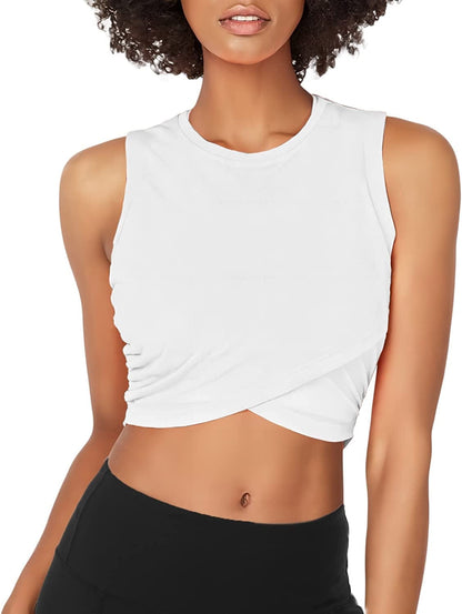 Sanutch Dance Tops Fitted Workout Crop Tops Yoga Tank Tops Athletic Sports Shirts for Women White / X-Large