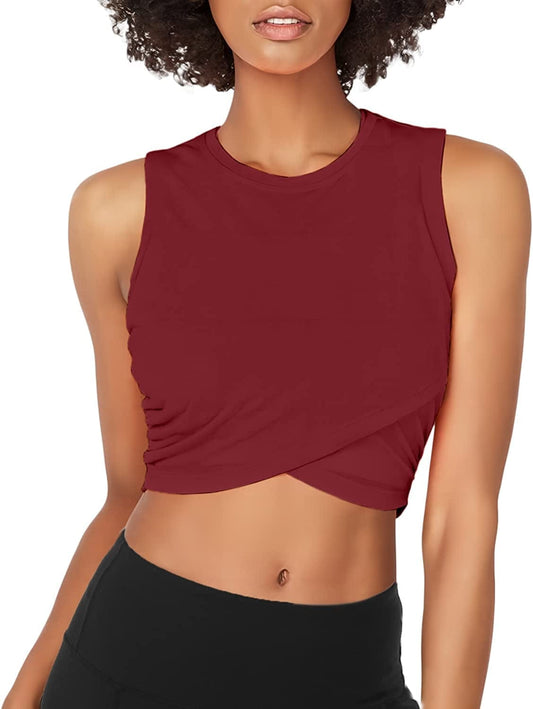 Sanutch Dance Tops Fitted Workout Crop Tops Yoga Tank Tops Athletic Sports Shirts for Women Wine Red / X-Large