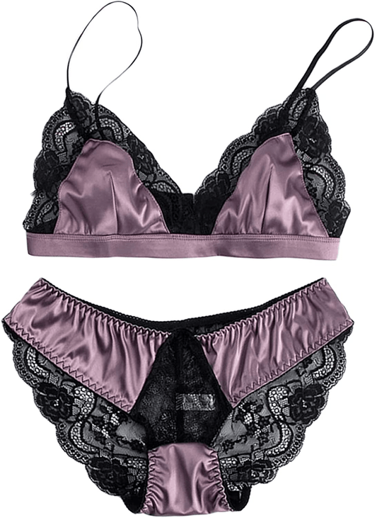 Satin Elegant Sleepwear Sets for Women V Neck Sexy Cami Top and Shorts Lace Trim Nightwear Silk Pajama Set Lingeries Apparel & Accessories > Clothing > Sleepwear & Loungewear Kylie Max   