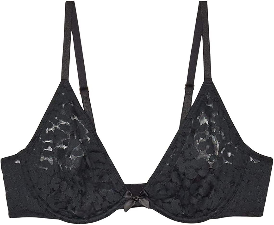 Savage X Women'S Reg Unlined Leopard Lace Bra Black Caviar / 32C