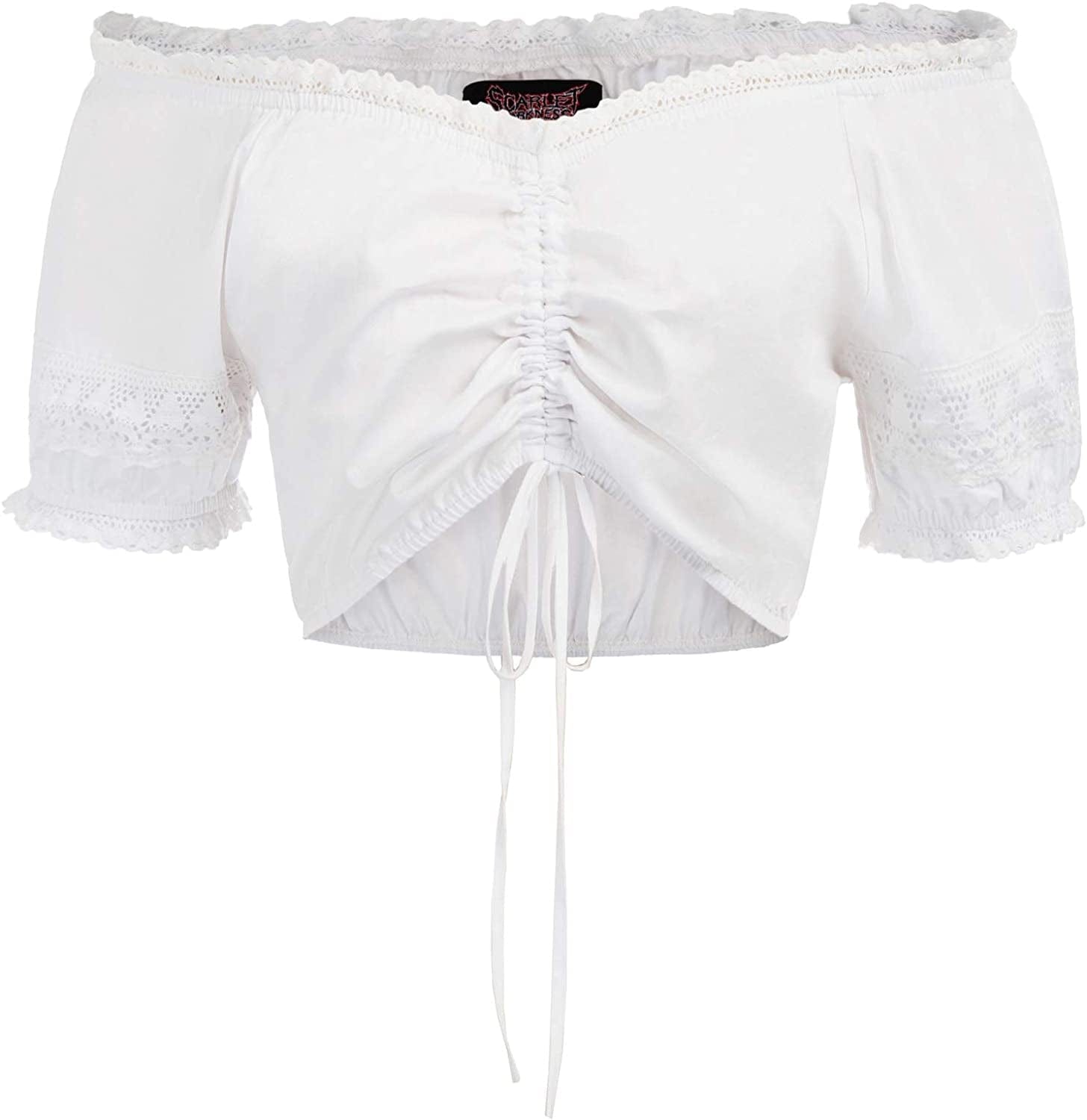 Scarlet Darkness Women Renaissance Peasant Crop Top off Shoulder Lace-Up Blouse White / Small