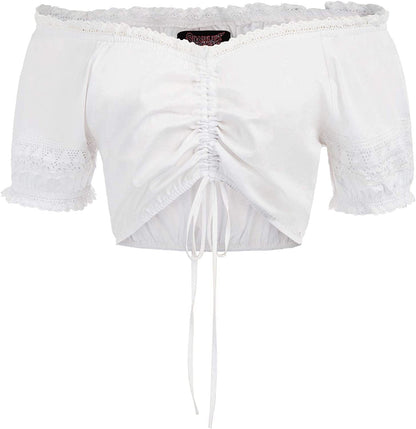 Scarlet Darkness Women Renaissance Peasant Crop Top off Shoulder Lace-Up Blouse White / Small