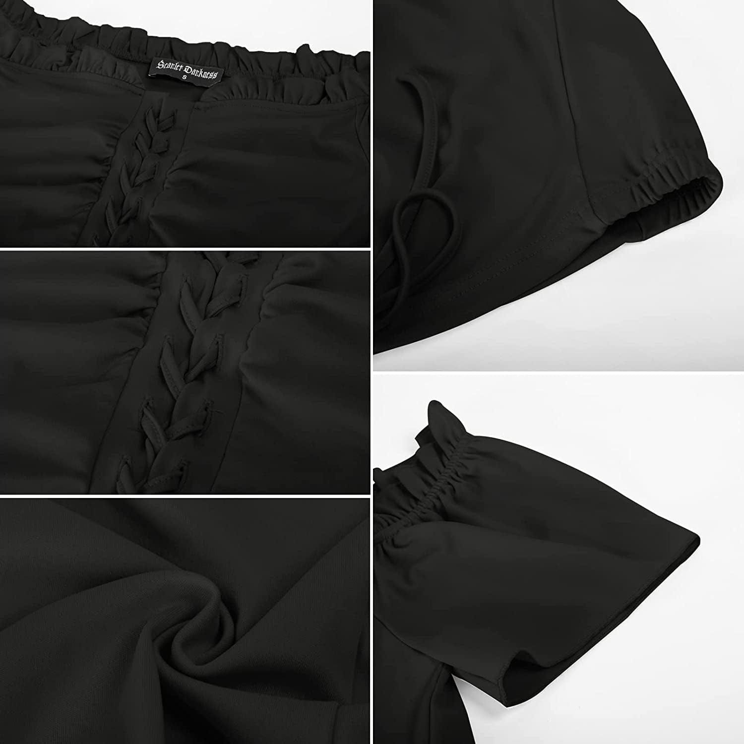 Scarlet Darkness Women Renaissance Peasant Crop Top off Shoulder Lace-Up Blouse