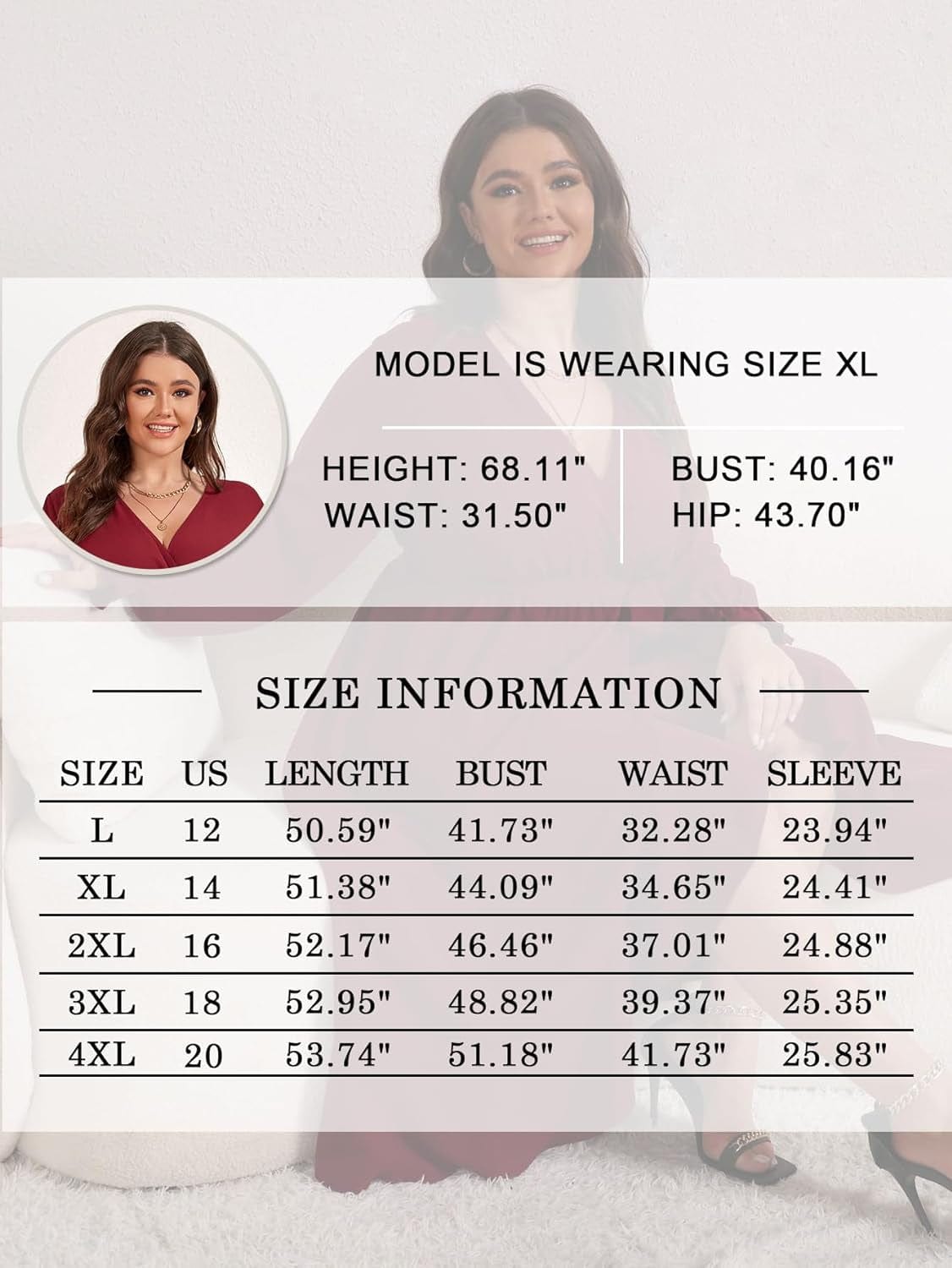 SCOMCHIC Women plus Size Maxi Dress Long Sleeve Wrap V Neck High Low Split Ruffle Long Dress with Belt