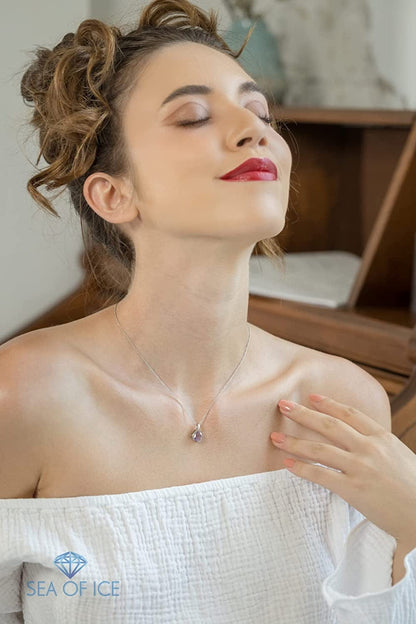 SEA of ICE Pear Shape Teardrop Natural Gemstones Pendant Necklace -Red Garnet 9X7Mm Pear Shape with Sterling Silver Necklace 18 Inch - Necklaces for Everyday Wear