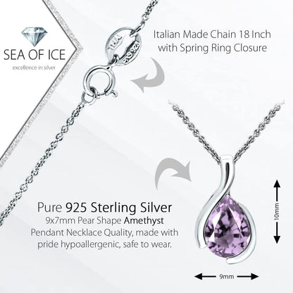SEA of ICE Pear Shape Teardrop Natural Gemstones Pendant Necklace -Red Garnet 9X7Mm Pear Shape with Sterling Silver Necklace 18 Inch - Necklaces for Everyday Wear