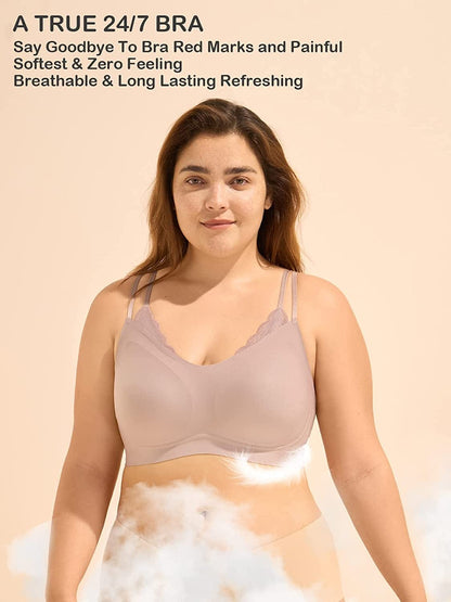 Seamless Bra 7-24Hour Comfort Fixed Pad Wireless Bras for Women,Lace Bra Triangle,Full Coverage Bralettes for Women