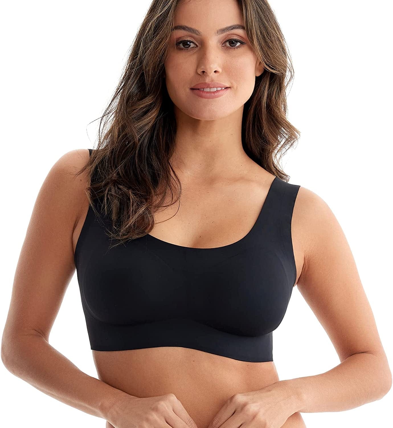 Seamless Bra for Women Ultra Comfort Wireless Support Bra Sleep Daily Invisible Bralette with Removable Pad Black / X-Large Plus