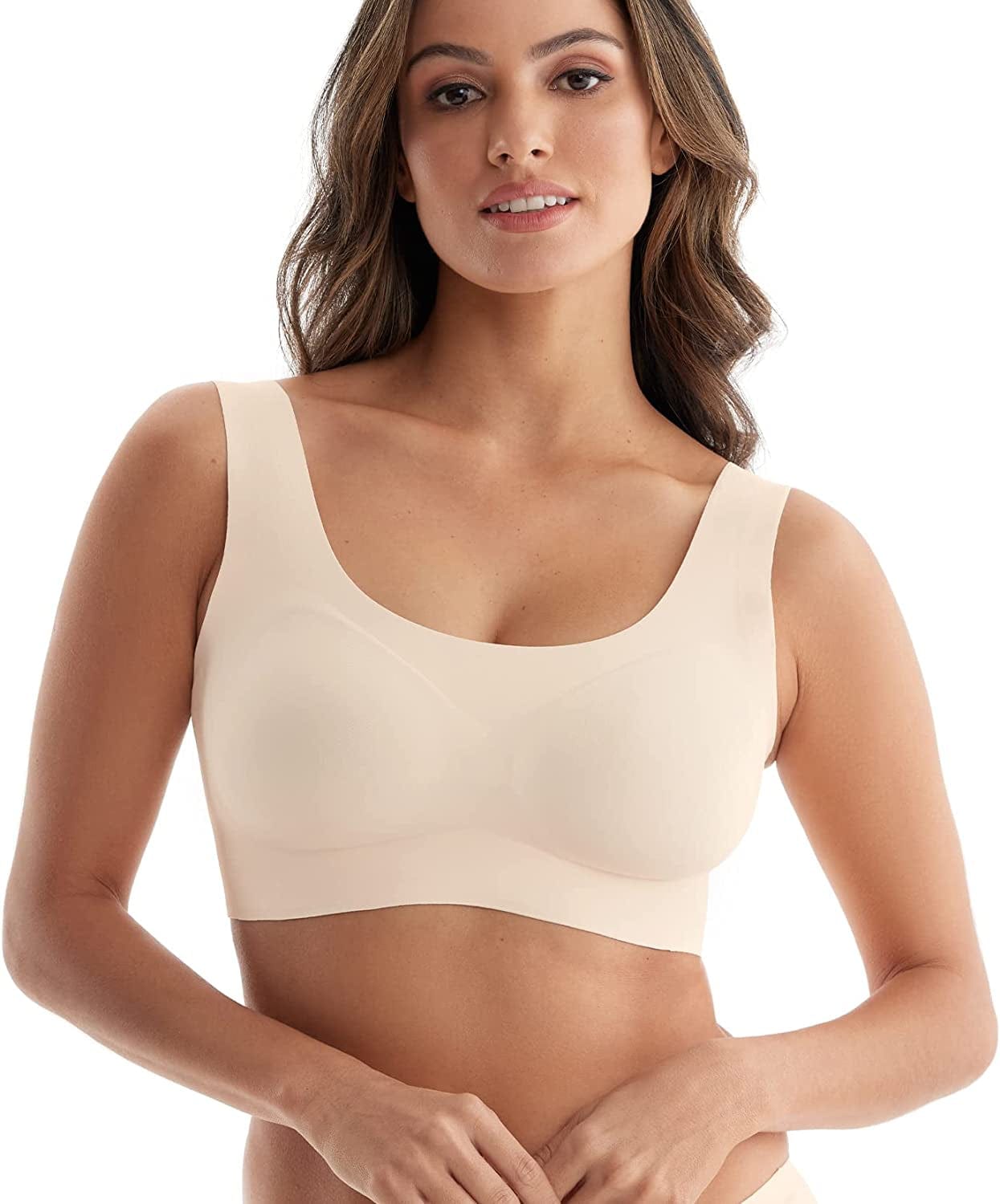 Seamless Bra for Women Ultra Comfort Wireless Support Bra Sleep Daily Invisible Bralette with Removable Pad Beige / X-Large Plus