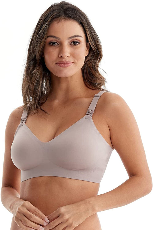 Seamless Bra Nursing Bra for Breastfeeding Pregnancy Bralette Inlcuding Extenders & Clips Brown / X-Large