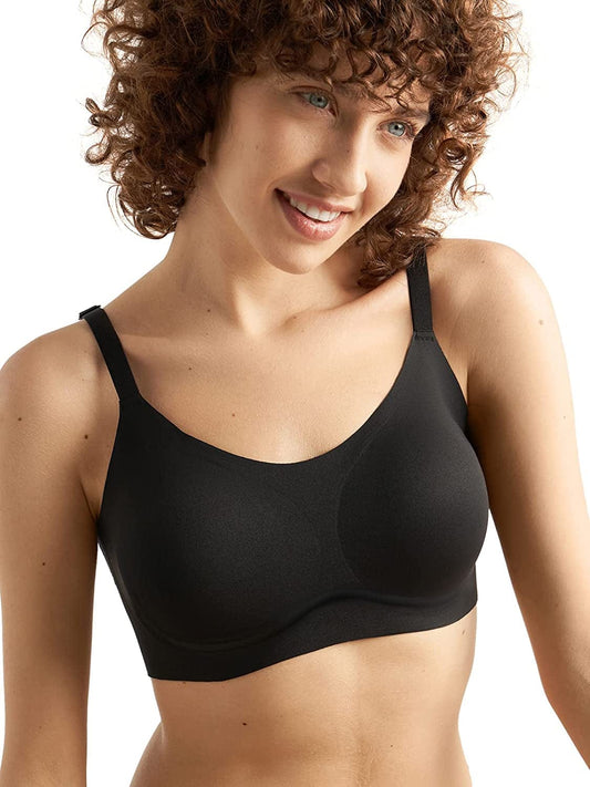 Seamless Bra,Wireless Comfort Support Everyday Bra,Smoothing Invisible Bralette for Women,Fixed Pad,Softest Bra Black / XX-Large
