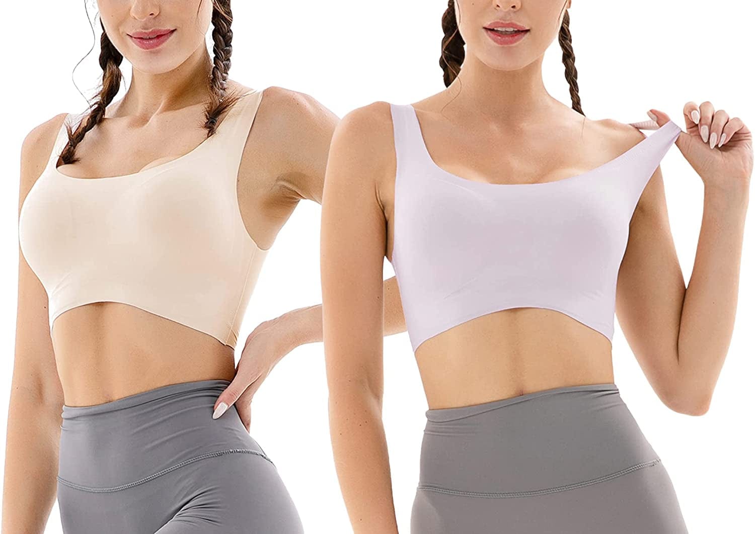 Seamless Bras for Women Wireless Bra Lightly No-Underwire Design Low-Impact Sports Bras Comfy Daily Bra Beige + Violet / Large
