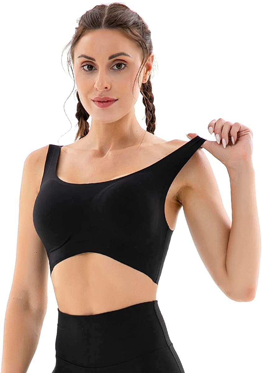 Seamless Bras for Women Wireless Bra Lightly No-Underwire Design Low-Impact Sports Bras Comfy Daily Bra Black-1 Pack / Medium
