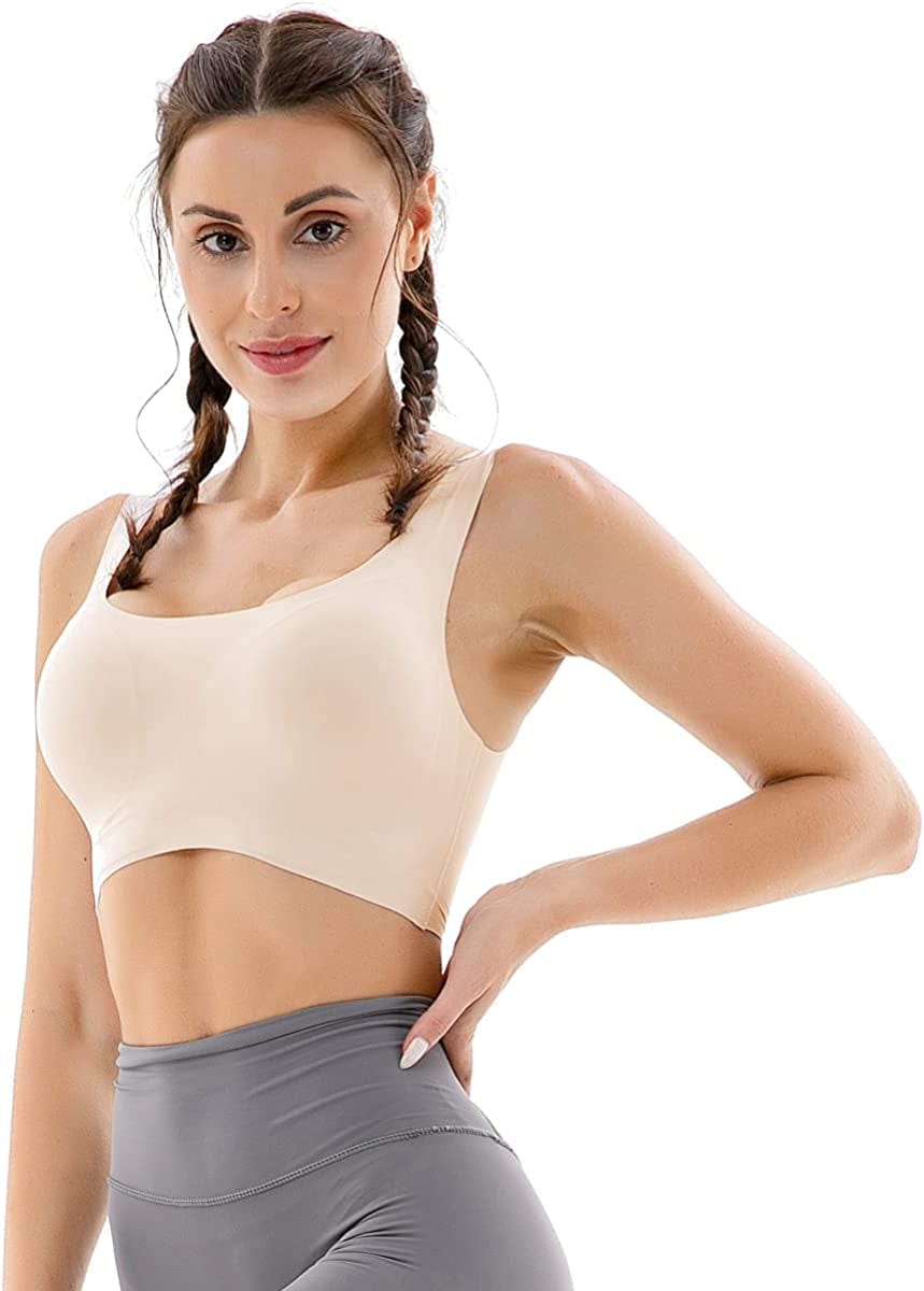 Seamless Bras for Women Wireless Bra Lightly No-Underwire Design Low-Impact Sports Bras Comfy Daily Bra Beige-1 Pack / Medium